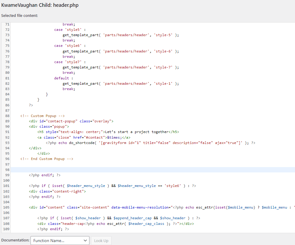 Popup HTML code